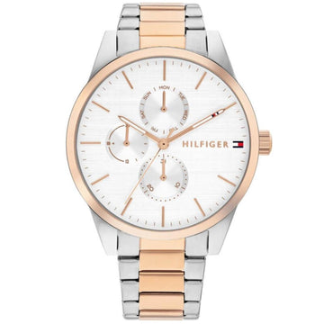 Γυναικείο ρολόι Tommy Hilfiger Camille 1782768 με δίχρωμο ατσάλινο μπρασελέ σε ασημί-ροζ χρυσό χρώμα και ασημί καντράν 38mm.